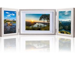 Fotolijst inklapbaar, fotolijst openklapbaar voor 3 foto's fotolijst collage houten decoratie in liggend en staand formaat 10 x 15 cm x 2 + 13 x 18 cm x 1 (grijs)