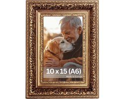 Fotolijst Leonardo - Antieke lijst Barok - Decoratie aan tafel - Onbreekbaar acrylglas - 10 x 15 cm - Bruin goud