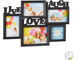 fotolijst Live Love Laugh - 5 foto's - 10x10 - 10x15 - 18x13 - collagelijst - zwart