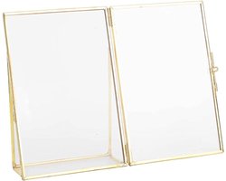 Fotolijst - Retro - Glas en metaal - Koperen strepen - Desktop - Houder - 10 x 15 cm - Geschikt voor foto's - Messing效retro glas metaal desktop fotolijst houder koperen strepen metaal (10 x 15 cm)