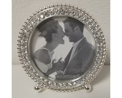 Fotolijst - Rond - Zilver - Bezet met steentjes - Fotomaat Ø 4.5cm. - Buitenmaat Ø 6cm