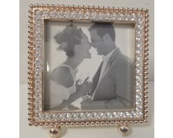 Fotolijst - Vierkant - Zilver - Bezet met steentjes - Fotomaat 4.5x4.5cm. - Buitenmaat 6x6cm.