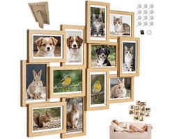 Fotolijsten Set 12 Stuks - Fotolijst 10x15 cm - Houten Fotokaders - Houtkleur - Met Witte Passe-Partout - Fotowand Wanddecoratie - Voor Foto's en Herinneringen