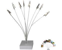 Fotolijsthouder - met 8 clips - Fotoclip - Fotohouder - Fotohouder met knijper - Bureaustandaard voor memopapier - Fotolijst - Notitiefoto - fotodisplay - memobord - voor thuis, kantoor, bruiloften, kerstfeesten - 25.6*6.3*6.3 cm - zilver