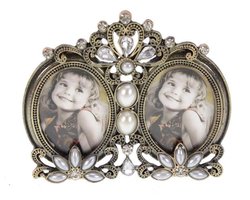 Fotolijstje dubbel ovaal antiek goud kleurig strass steentjes