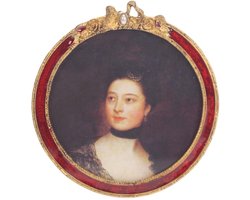 Fotolijstje rond rood/ant. goud kleur (Ø9cm) Ø10cm