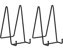 Fotolijstje standaard - 2 Stuks - Houder - Metaal - Bordenhouder - Sierborden - Display - Boeken - Rek - Keukenkast - Bordenstandaard - Voor foto's , lijsten , kleine borden , sportkaarten , huisdecoratie - 13×9×17cm - Zwart