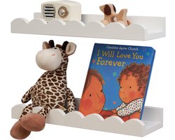 Fotoplank hout, set van 2 wolken wandrek grenenhout zwevend rek rustieke houten planken met lip klein boekenrek wandrek voor woonkamer slaapkamer (wit, 40 cm)