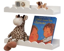 fotoplank hout, set van 2 wolken wandrek grenenhout zwevend rek rustieke houten planken met lip klein boekenrek wandrek voor woonkamer slaapkamer (wit, 40 cm)