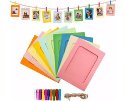 Fotoslinger met Klemmen - Fotolijn Fotohouder - Muurdecoratie Feest - 10 Kleuren Papier - 10x15 cm Lijsten