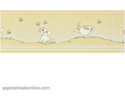 Four Friends - Kinderbehang - Behangrand - Behangpapier - Behang Babykamer -Hondjes - 0.13 x 5M.