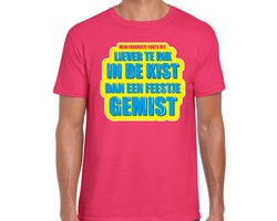 Foute party Liever te dik in de kist dan een feestje gemist verkleed/ carnaval t-shirt roze heren - Foute hits - Foute party outfit/ kleding XL