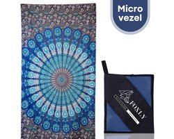 FOXLY® Microvezel Handdoek 160x80 cm - Mandala Blauw - Strandlaken - Badlaken - Reishanddoek Sneldrogend