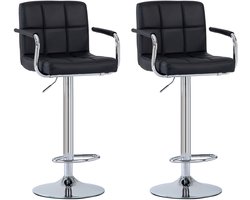 FOXSPORT Barkruk - 2 stuks - barstoel - 20cm in hoogte verstelbaar - met rugleuning, voetensteun en armleuning - Draaibare barstoelen - 360°Draaibaar - bistro kruk - Zwart - Set van 2