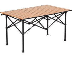 FOXSPORT Campingtafel Inklapbaar - Kampeertafel Opvouwbaar - Inklapbare Tafel - Lichtgewicht Aluminium - Vouwtafel - Klaptafel - oprolbaar tafelblad inklapbaar - Walnoot - 90 x 58 x 55 cm