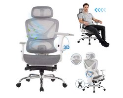 FOXSPORT Ergonomische Bureaustoel - 5D lendensteunsysteem - Armleuningen 4D - Rugleuning 90° tot 135° - tot 115kg Belasting - Bureau stoel voor kantoor, gaming- Grijs