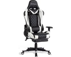 FOXSPORT Game Stoel - Gaming Stoel - Gaming Chair - Bureaustoelen - Bureaustoel Met Nekkussen & Verstelbaar Rugkussen - Instelbare Zithoogte - Gaming Accesoires - Met beensteunen - Wit/Zwart