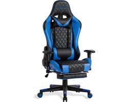 FOXSPORT Game Stoel - Gaming Stoel - Gaming Chair - Bureaustoelen - Bureaustoel Met Nekkussen & Verstelbaar Rugkussen - Instelbare Zithoogte - Gaming Accesoires - Met beensteunen - Blauw /Zwart