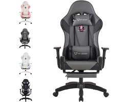 FOXSPORT Game Stoel - PC-bureaustoel met voetsteun - verstelbare gamingstoel - met hoofdsteun en lendenkussen - Ergonomisch Bureaustoel - 360° draaistoel - Grijs