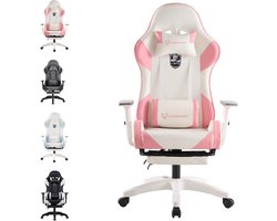 FOXSPORT Game Stoel - PC-bureaustoel met voetsteun - verstelbare gamingstoel - met hoofdsteun en lendenkussen - Ergonomisch Bureaustoel - 360° draaistoel - Roze