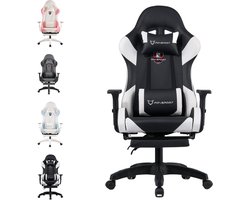 FOXSPORT Gamestoel - Gaming Chair - Ergonomisch - Verstelbaar - Met lendensteun en hoofdsteun - Met voetsteun - Bureaustoel - Racing -Wit/Zwart