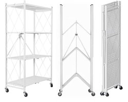 FOXSPORT Inklapbare plank kast - Stellingkast Met 360° wielen - 4 laags 72x37x124CM - Open Vakkenkast - Wandkast - Keuken Organizer - Keuken Opslag - Boekenkast - Opbergrek Magnetron - Keukenrek - Roestvrij Staal
