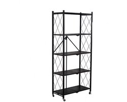 FOXSPORT Inklapbare plank kast - Stellingkast Met 360° wielen - 5 laags 72x37x163CM - Open Vakkenkast - Wandkast - Keuken Organizer - Keuken Opslag - Boekenkast - Opbergrek Magnetron - Keukenrek - Roestvrij Staal