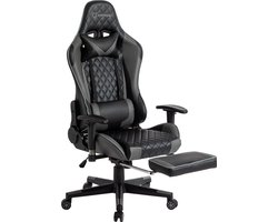 FOXSPORT verstelbare gaming chair - PC-bureaustoel met voetsteun - hoogte en helling verstelbaar - met hoofdsteun en lendensteun - gamingstoel voor kantoor - Zwart en grijs