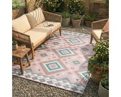 Fraai Bohemian buitenkleed - Vedra Aztec Roze - 200x290cm