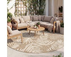 Fraai Rond buitenkleed - Malta Leaves Naturel - Ø 100cm