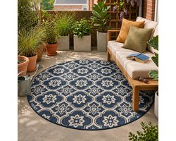 FRAAI Rond buitenkleed - Rio Flower Blauw - Ø 230 cm
