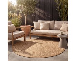 Fraai Rond jute buitenkleed - Mavi Medaillon Bruin/Creme - Ø 100cm