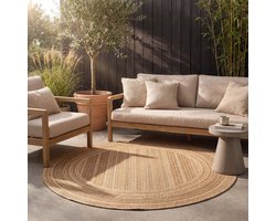 Fraai Rond jute buitenkleed - Mavi Stripes Creme/Bruin - Ø 120cm