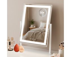 Fraay Hollywood Spiegel 41x30CM - met Beauty Blenders - LED Strip - 10x Vergroting - 3 Lichtstanden - Dimbaar - Smart Touch - Hollywood Spiegel met Verlichting - Spiegel met Verlichting - Make Up Spiegel - Visagie Spiegel - Vanity Mirror