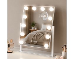 Fraay Hollywood Spiegel met Verlichting - The Original - 41x30CM - LED Bulbs met 3 Lichtstanden - Dimbaar - Smart Touch - met 10X Vergrootspiegel - Hollywood Spiegel met Verlichting - Make Up Spiegel - Visagie Spiegel - Vanity Mirror