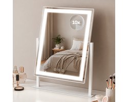 Fraay Hollywood Spiegel met Verlichting - The Stripe - 41x30CM - LED Strip met 3 Lichtstanden - Dimbaar - Smart Touch - met 10X Vergrootspiegel - Hollywood Spiegel met Verlichting - Make Up Spiegel - Visagie Spiegel - Vanity Mirror