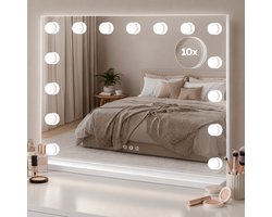 Fraay Hollywood Spiegel met Verlichting - The Stripe - 60x50cm - LED-Bulbs met 3 Lichtstanden - Dimbaar - Touch Control - met 10X Vergrootspiegel - Make Up Spiegel - Vanity Spiegel - Mirror - Hollywood Spiegel met Verlichting - Visagie Spiegel