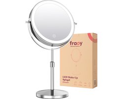 Fraay® Make Up Spiegel met LED Verlichting - 10x Vergroting - Vergrootspiegel met Licht - Oplaadbaar - Scheerspiegel - Badkamerspiegel - Chroom