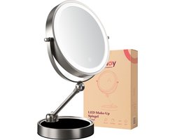 Fraay® Make Up Spiegel met LED Verlichting - 10x Vergroting - Vergrootspiegel met Licht - Oplaadbaar - Scheerspiegel - Badkamerspiegel - Nikkel