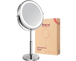 Fraay® XXL Make Up Spiegel met LED Verlichting - 10x Vergroting - Vergrootspiegel met Licht - Oplaadbaar - Scheerspiegel - Badkamerspiegel - Chroom