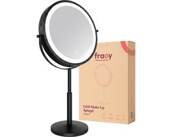 Fraay® XXL Make Up Spiegel met LED Verlichting - 10x Vergroting - Vergrootspiegel met Licht - Oplaadbaar - Scheerspiegel - Badkamerspiegel - Zwart
