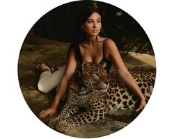 Frame Glass 50 cm diameter Lady with Leopard 97823 - glasschilderij - glaskader - wanddecoratie - muurdecoratie - wand - interieur - decoratie - figuur - cadeau - geschenk - verjaardag - nieuwjaar - kerst