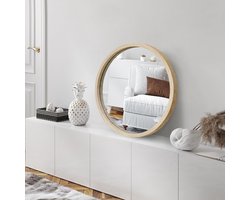 Framed Oak Round Mirror 20" - Circle Mirror for Bathroom, Bedroom, Entryway, Living Room - Large Round Modern Mirror for Wall Decoration