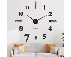 Frameloze 3D Wandklok Eenvoudig te Monteren Mute Muursticker Klok Digitale DIY-Wandklok voor Thuiskantoor Hotel Restaurant Zwart