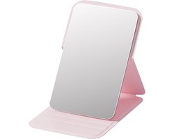 Frameloze make up spiegel met hoge resolutie - Opvouwbare reisspiegel – Draagbare make-upspiegel met zachte PU-leren hoes – Geschikt voor slaapkamer, badkamer en onderweg（Roze）