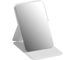 Frameloze make up spiegel met hoge resolutie - Opvouwbare reisspiegel – Draagbare make-upspiegel met zachte PU-leren hoes – Geschikt voor slaapkamer, badkamer en onderweg（Wit）