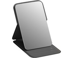 Frameloze make up spiegel met hoge resolutie - Opvouwbare reisspiegel – Draagbare make-upspiegel met zachte PU-leren hoes – Geschikt voor slaapkamer, badkamer en onderweg（Zwart）