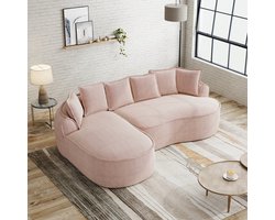 Frameloze Modulaire Hoekbank, L-Bank, 3-Zitsbank, Chenille stof, Cloud Bank van Schuim, L-vormig met Extra diepe Zitting en Brede Armleuningen, Inclusief Chaise Longue en Kussens, Geen Montage Nodig-Roze