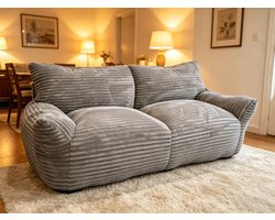 Frameloze tweezitsbank van 210x102x80 cm grijze frameloze tweezitsbank effen corduroy bank die gebruikt kan worden om op te slapen of te relaxen frameloze gecomprimeerde zachte en huidvriendelijke bank geschikt voor woonkamer appartement en kantoor