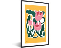 FrameYourWall® - Fotolijst met poster 40x60 - Bloemen - Geel - Bohemian - Tulpen - Fotokader van hout - Kaders en lijsten - Houten fotolijstje - Wissellijst voor muurposter - Picture en photo frame - Posterlijst - Fotohouder